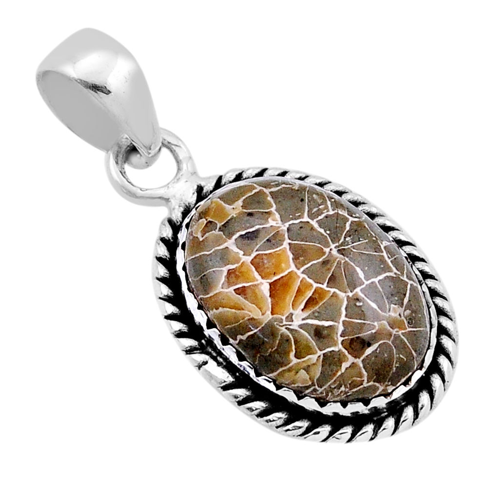 925 silver 8.89cts natural fossil coral (agatized) petoskey stone pendant n43936