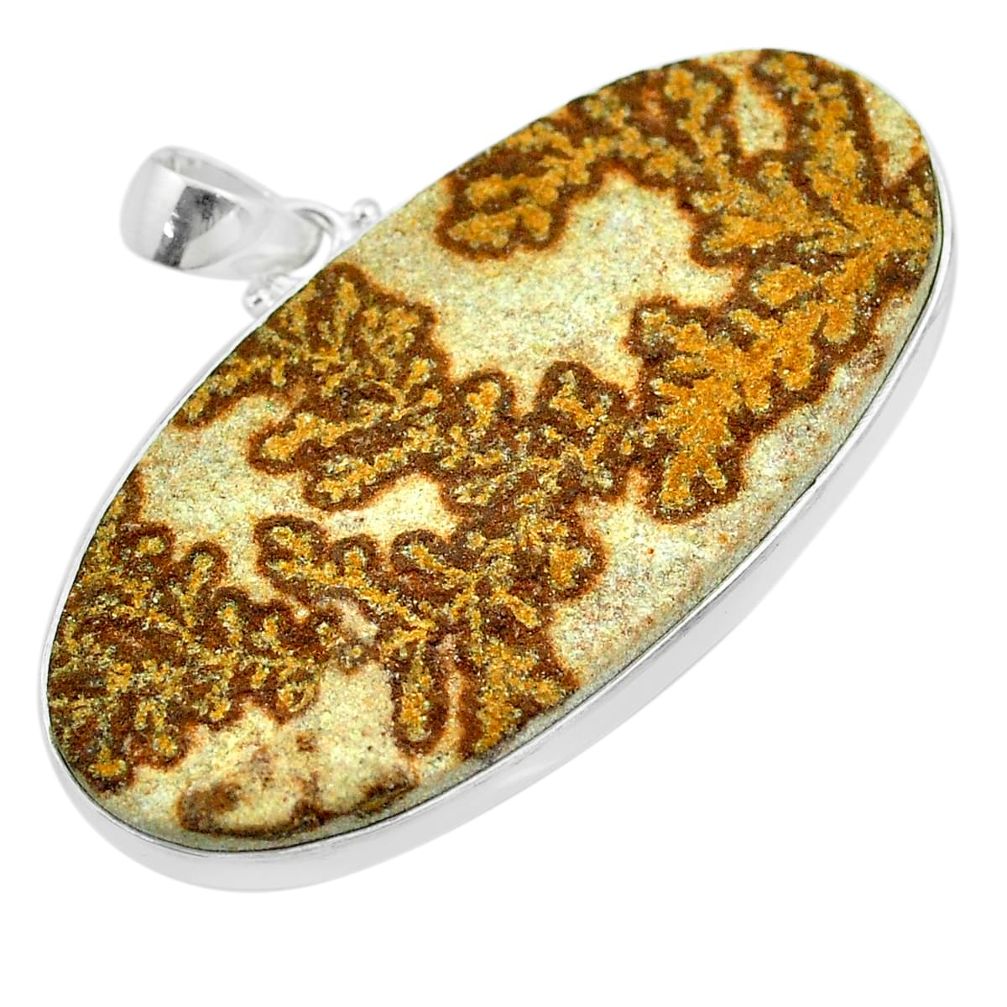 925 silver 48.40cts natural germany psilomelane dendrite oval pendant t54850