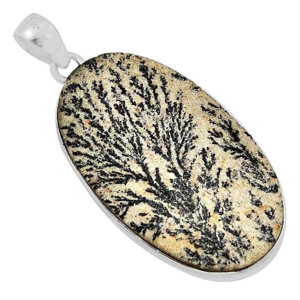 925 silver 32.54cts natural germany psilomelane dendrite oval pendant y53509