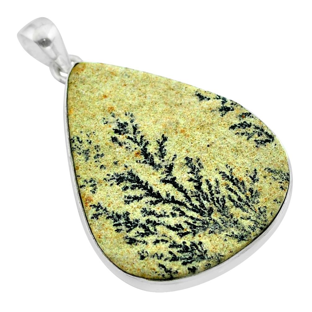 925 silver 31.00cts natural germany psilomelane dendrite pear pendant t54858