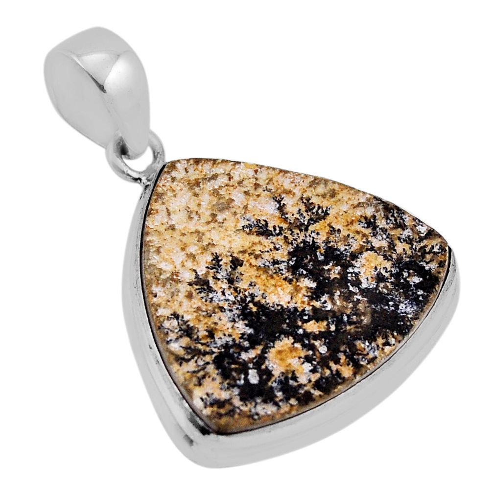925 silver 16.17cts natural germany psilomelane dendrite trillion pendant n34330
