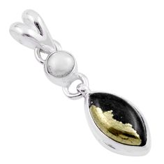 925 silver 6.16cts natural golden pyrite in magnetite pearl pendant u17377
