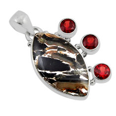 925 silver 16.06cts natural golden pyrite in magnetite red garnet pendant y53416