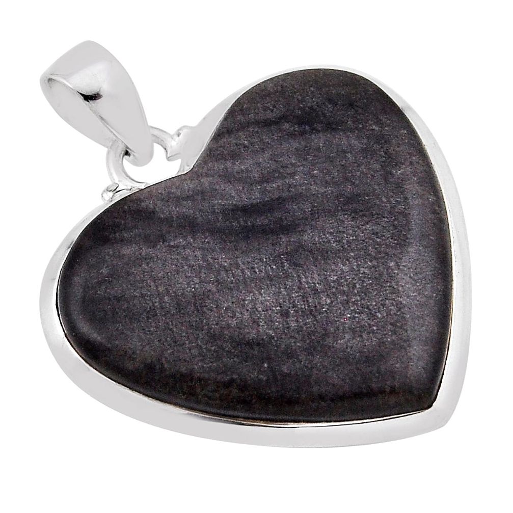 925 silver 24.38cts natural golden sheen black obsidian heart pendant n34926