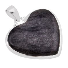 925 silver 24.38cts natural golden sheen black obsidian heart pendant n34926