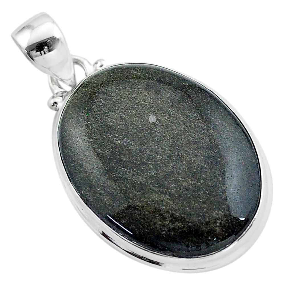 925 silver 19.23cts natural golden sheen black obsidian oval pendant t42588