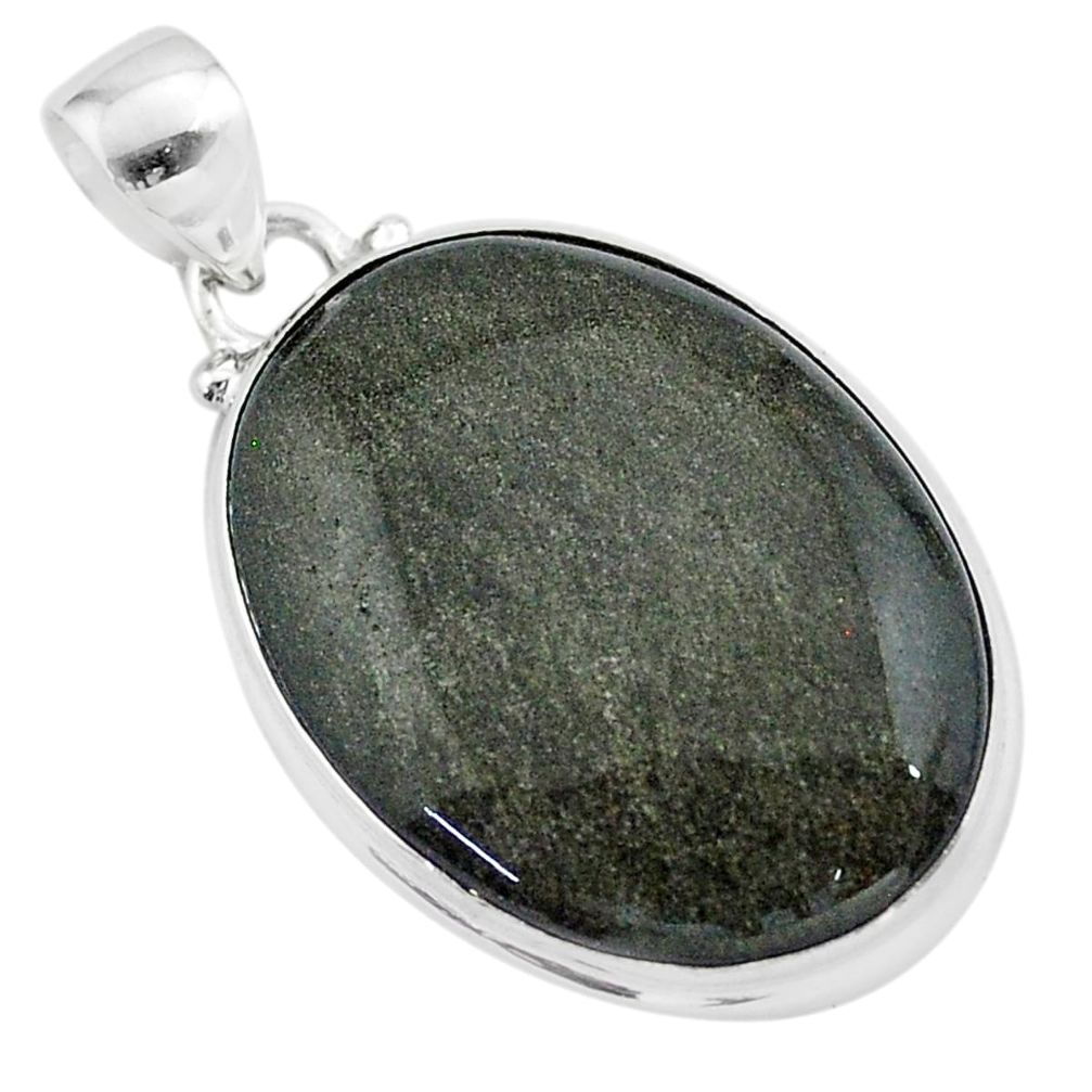 925 silver 17.65cts natural golden sheen black obsidian oval pendant t42593