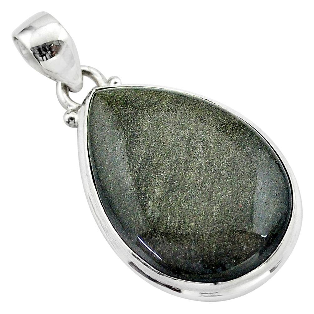 925 silver 18.70cts natural golden sheen black obsidian pear pendant t42543