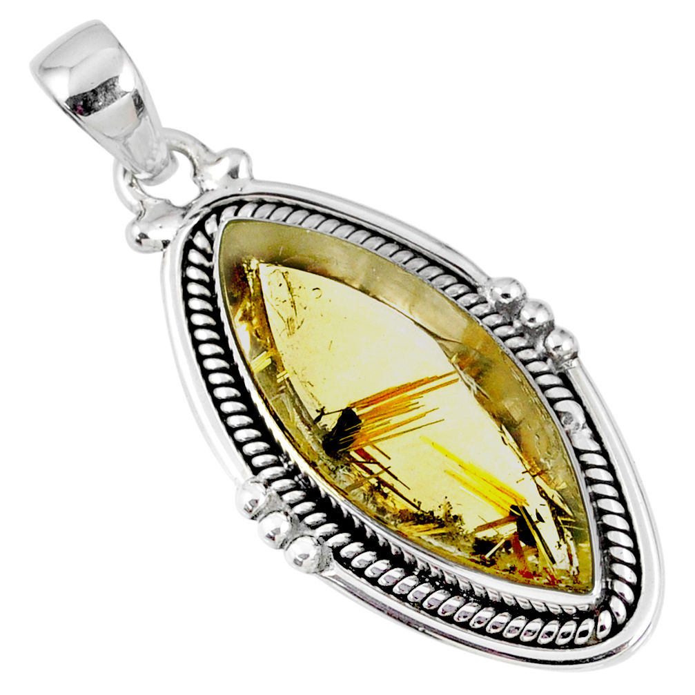 925 silver 13.85cts natural golden star rutilated quartz marquise pendant r60405