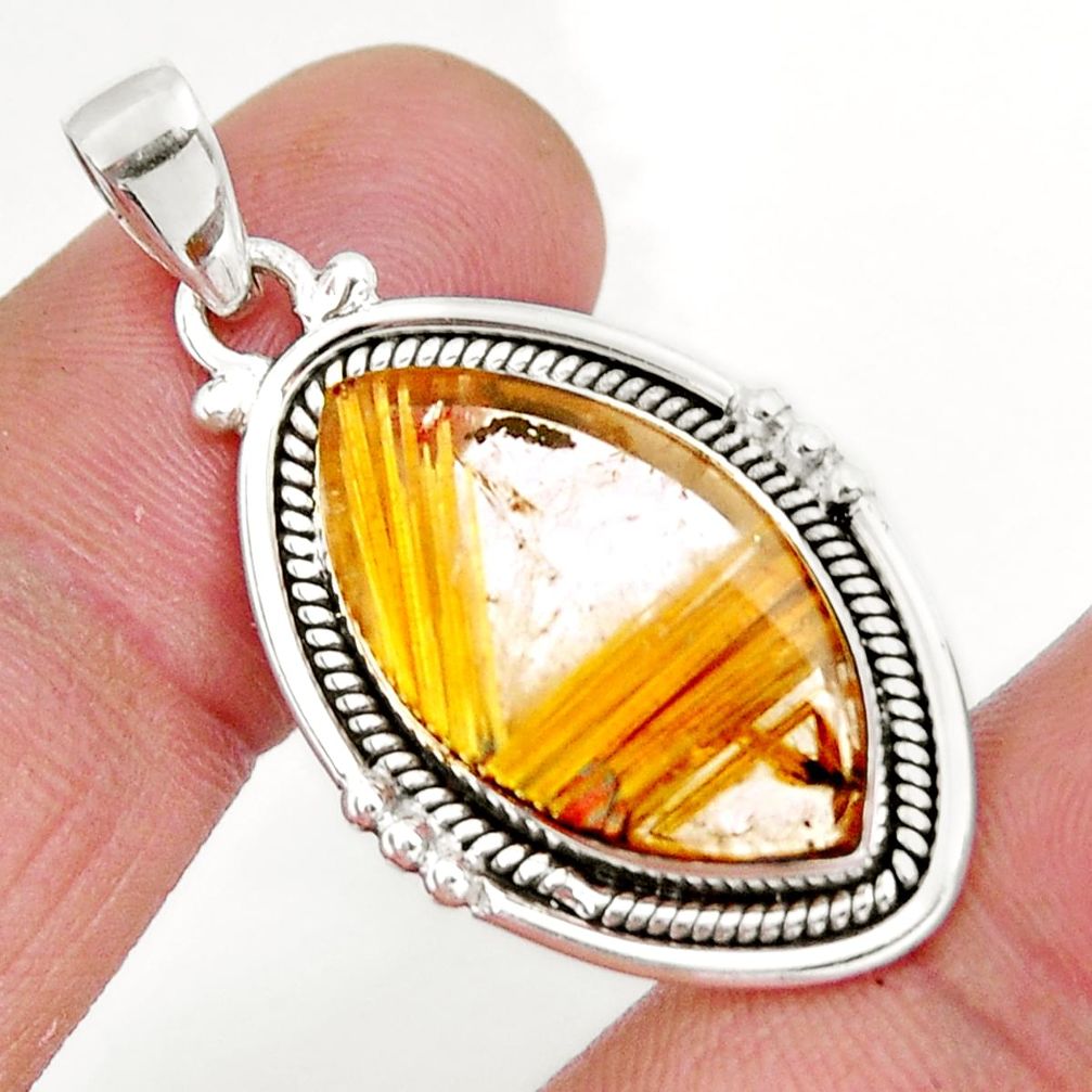 925 silver 15.29cts natural golden star rutilated quartz marquise pendant y6226