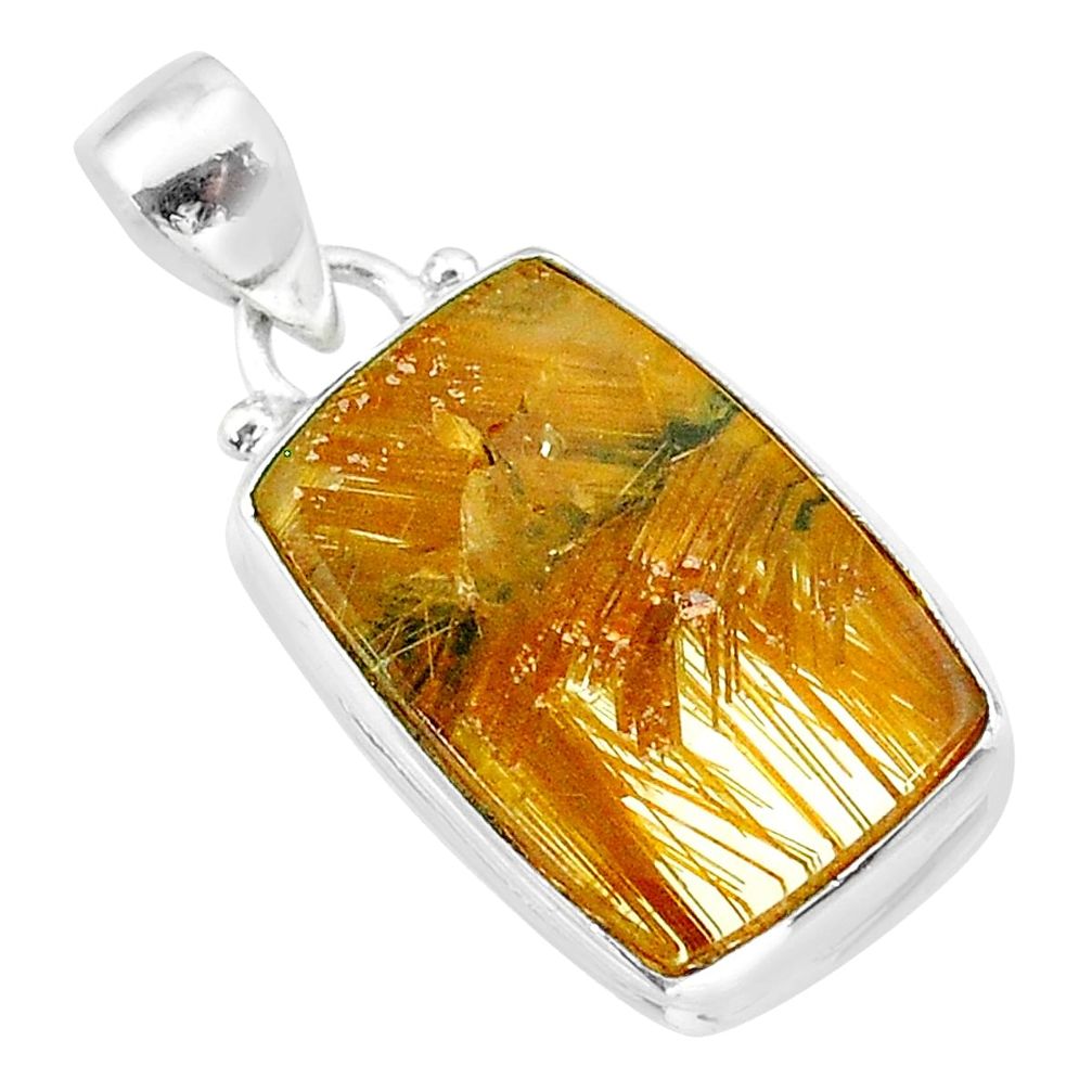 925 silver 14.40cts natural golden star rutilated quartz octagan pendant t39459