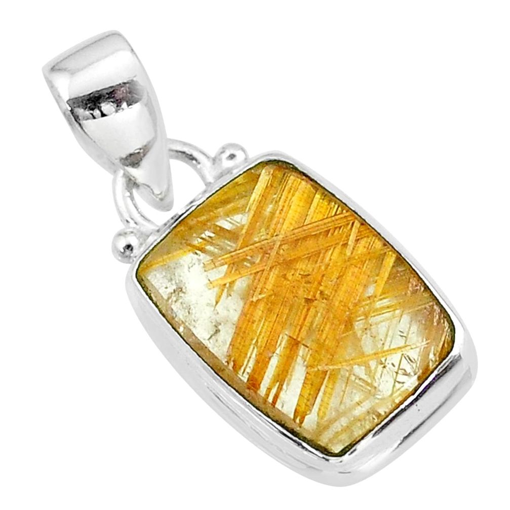 925 silver 6.82cts natural golden star rutilated quartz octagan pendant t39478