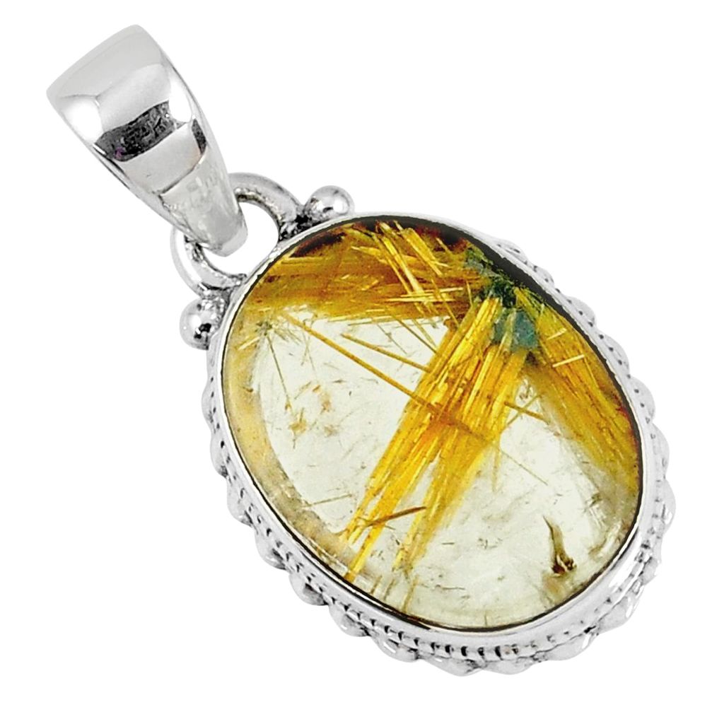 925 silver 11.57cts natural golden star rutilated quartz oval pendant r60184