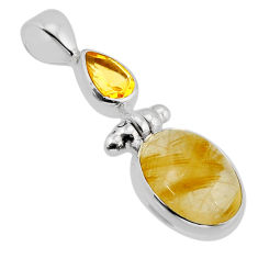 925 silver 6.72cts natural golden tourmaline rutile oval citrine pendant y71046