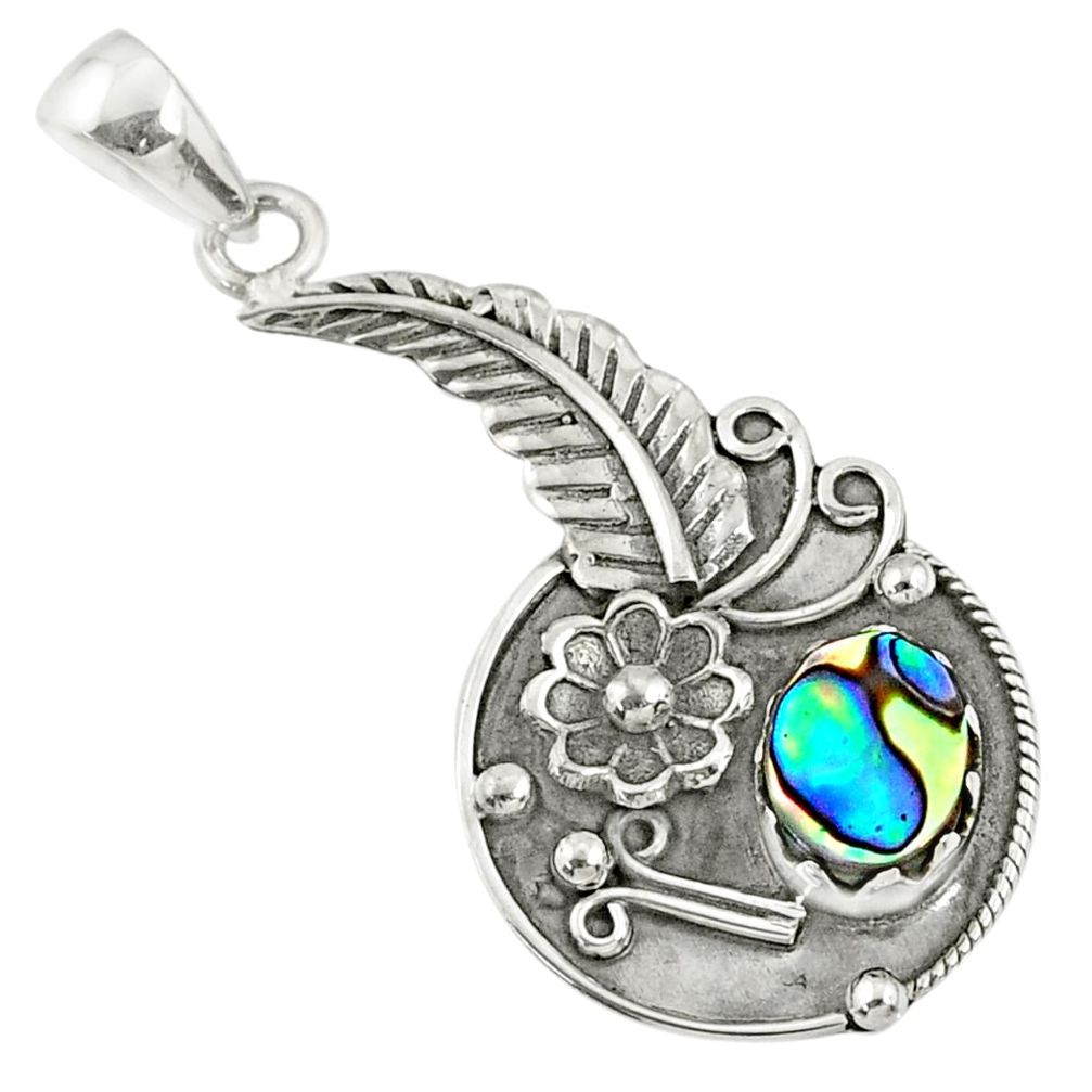 925 silver 2.35cts natural green abalone paua seashell flower pendant r67771