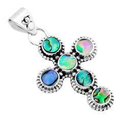 925 silver 3.19cts natural green abalone paua seashell holy cross pendant y15169