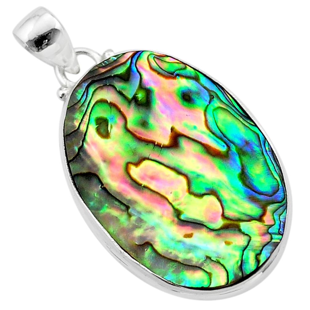 925 silver 17.20cts natural green abalone paua seashell oval pendant t40538