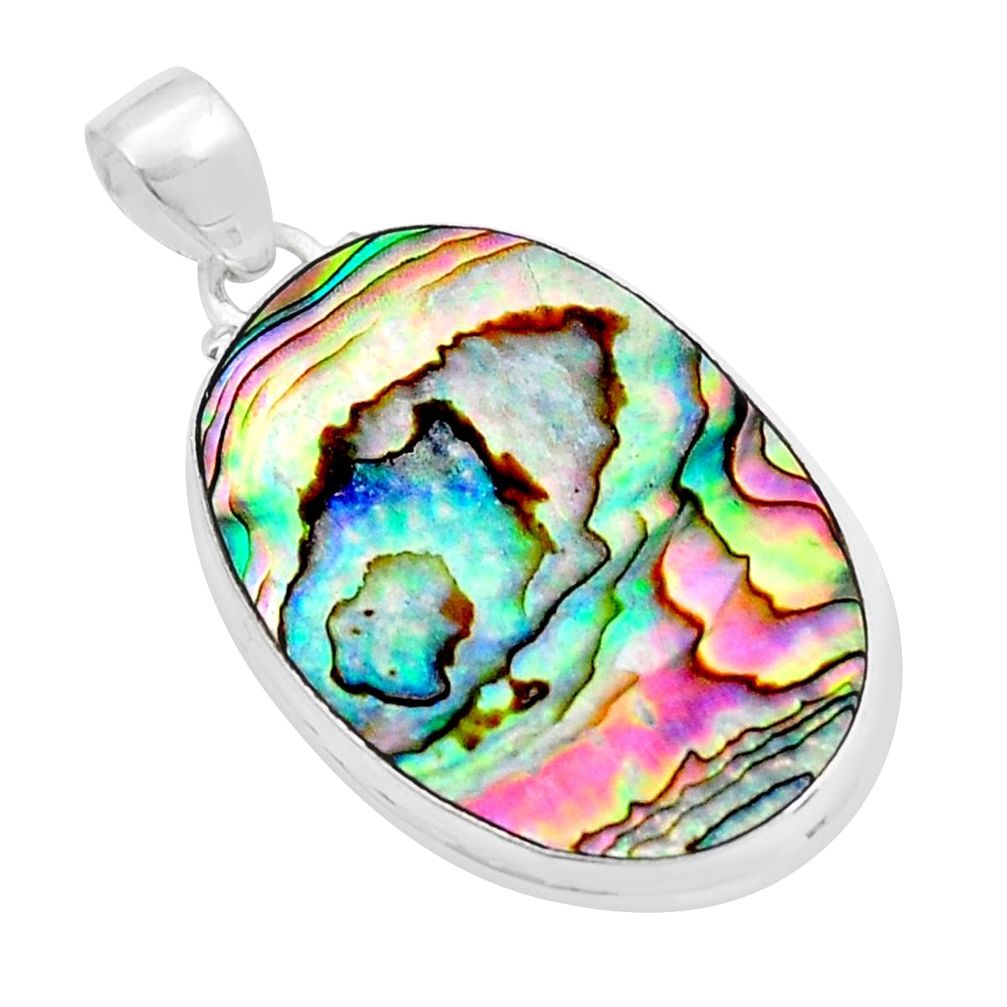 925 silver 16.17cts natural green abalone paua seashell oval pendant y5910