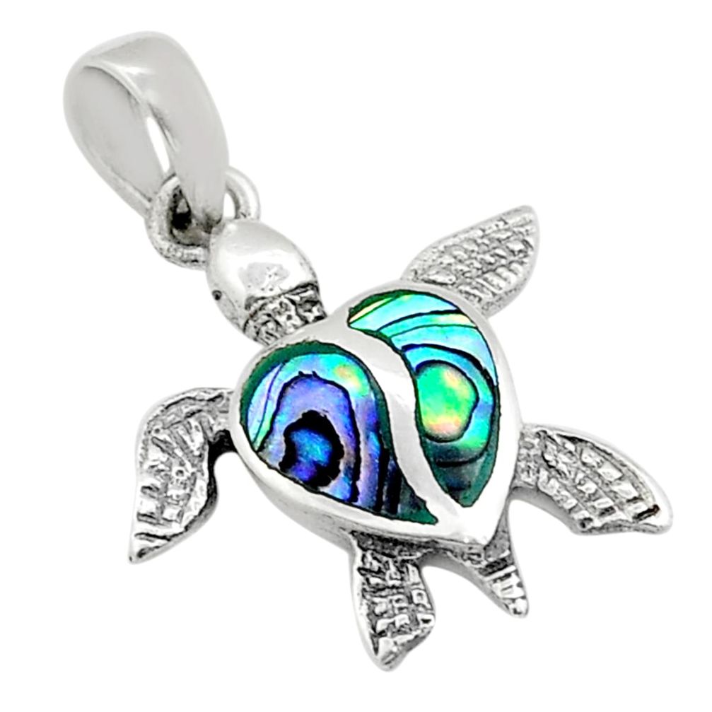 925 silver 3.48gms natural green abalone paua seashell turtle pendant c28820