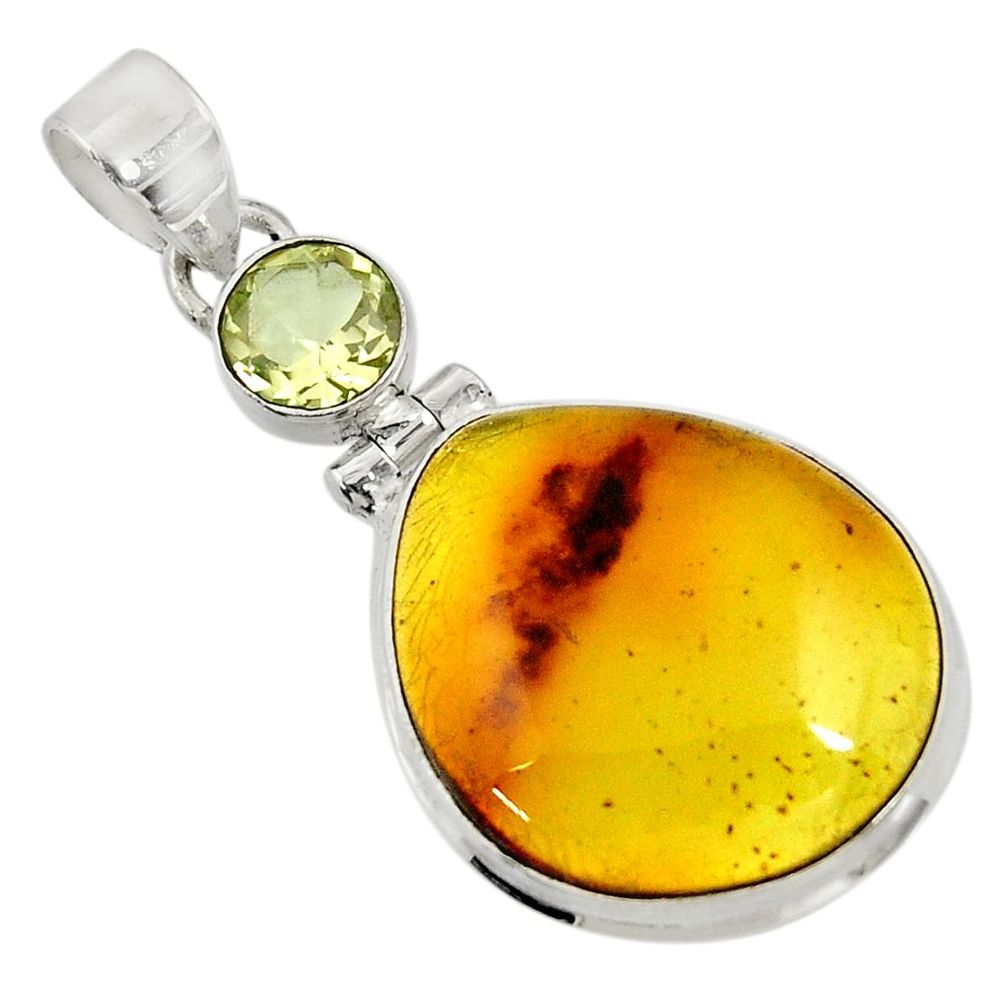 925 silver 16.87cts natural green amber from colombia amethyst pendant d41288