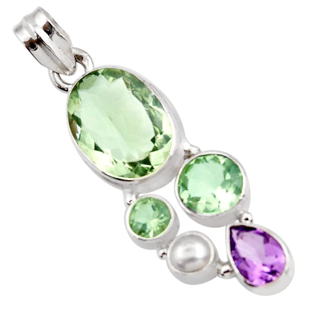 925 silver 14.41cts natural green amethyst amethyst pearl pendant d42989
