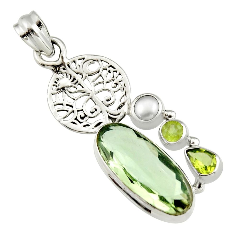 925 silver 11.44cts natural green amethyst peridot tree of life pendant r19117