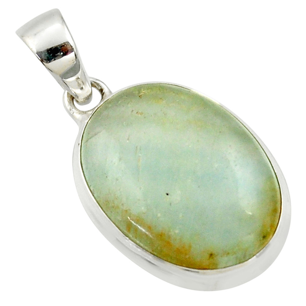 925 silver 16.20cts natural green aquatine lemurian calcite oval pendant r39944