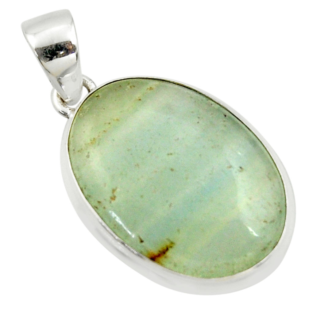 925 silver 16.18cts natural green aquatine lemurian calcite oval pendant r39951