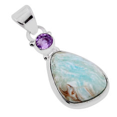 925 silver 9.65cts natural green aragonite fancy purple amethyst pendant n32259