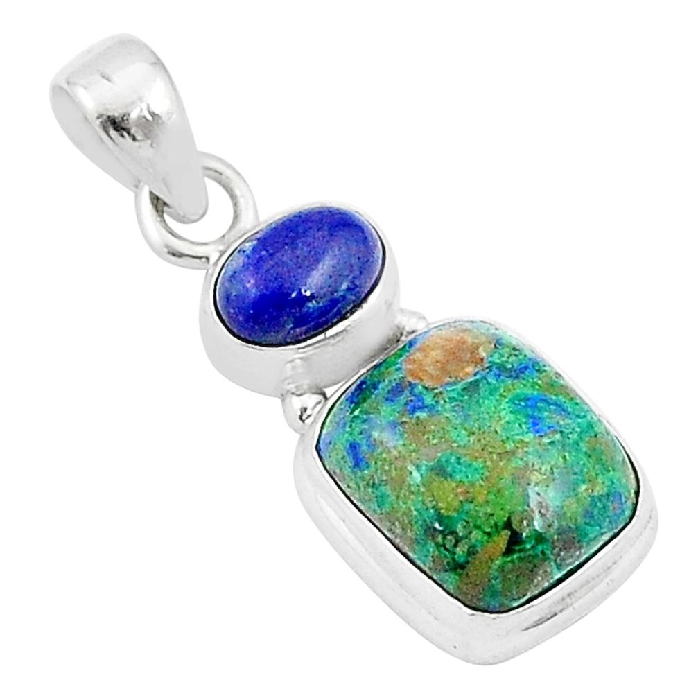 925 silver 7.32cts natural green azurite malachite lapis lazuli pendant u28036