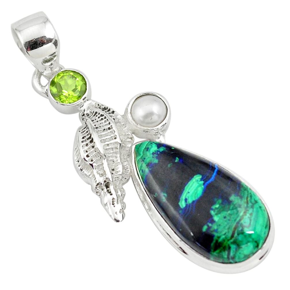 925 silver 14.39cts natural green azurite malachite peridot pendant p79324