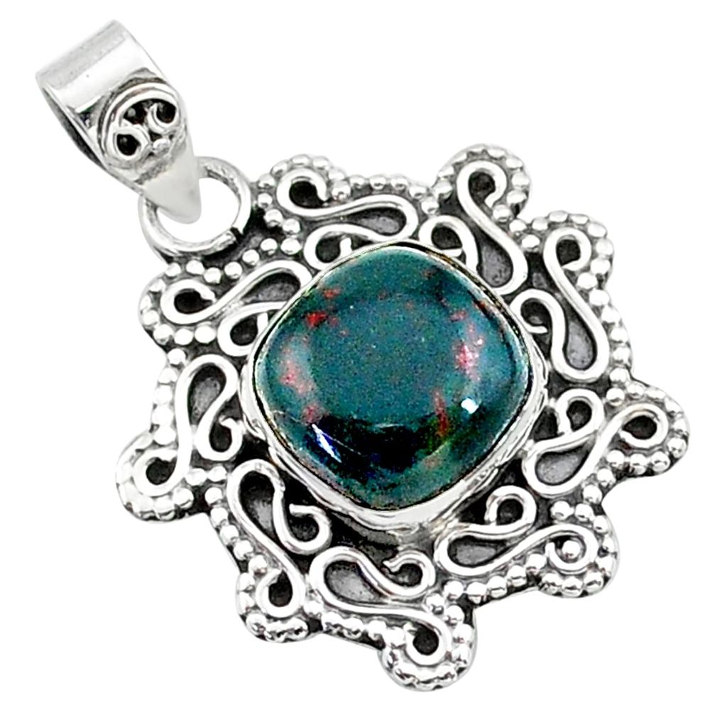 925 silver 5.03cts natural green bloodstone african (heliotrope) pendant t14490