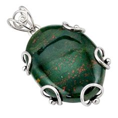 925 silver 30.80cts natural green bloodstone african (heliotrope) pendant t95049