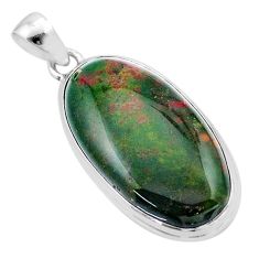 925 silver 16.87cts natural green bloodstone african (heliotrope) pendant u40326