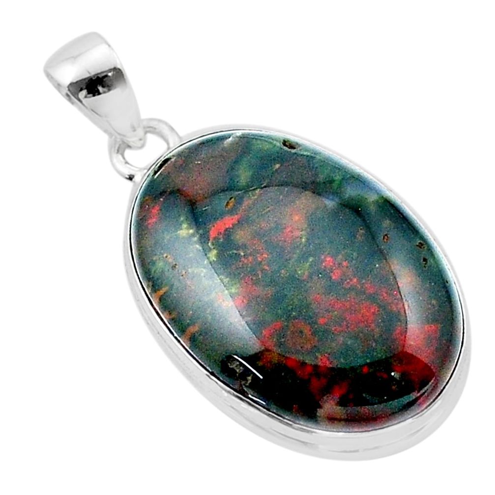 925 silver 16.92cts natural green bloodstone african (heliotrope) pendant u40420