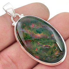 925 silver 25.84cts natural green bloodstone african (heliotrope) pendant u50685
