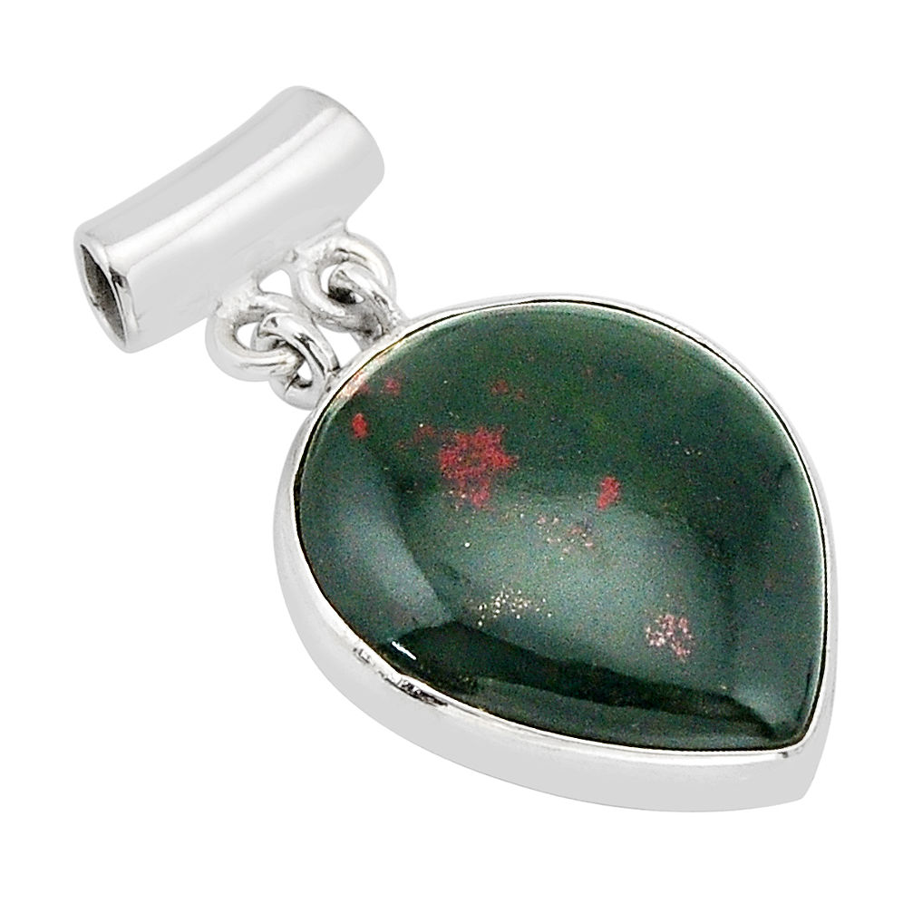 925 silver 15.02cts natural green bloodstone african (heliotrope) pendant y66551