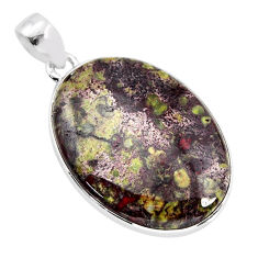 925 silver 21.53cts natural green bloodstone african (heliotrope) pendant y77520