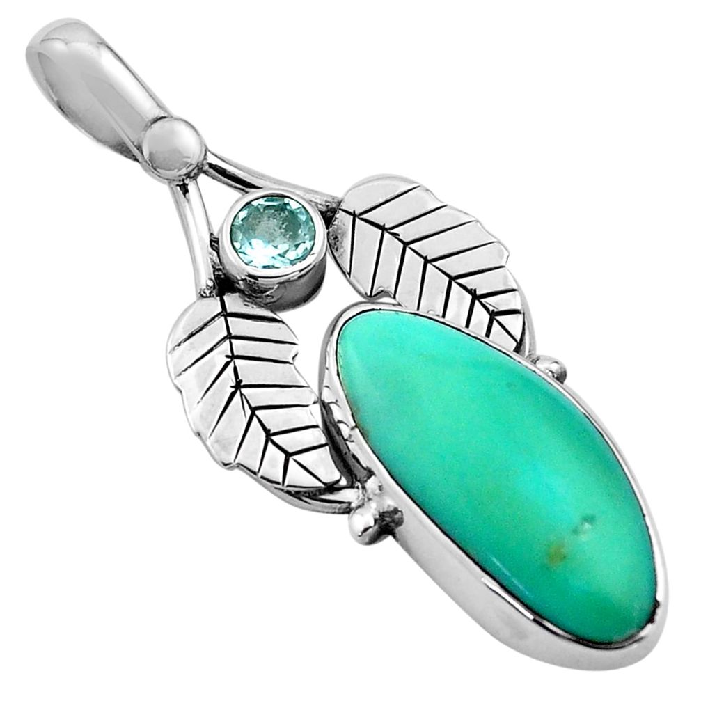 925 silver 10.65cts natural green campitos turquoise deltoid leaf pendant p84708