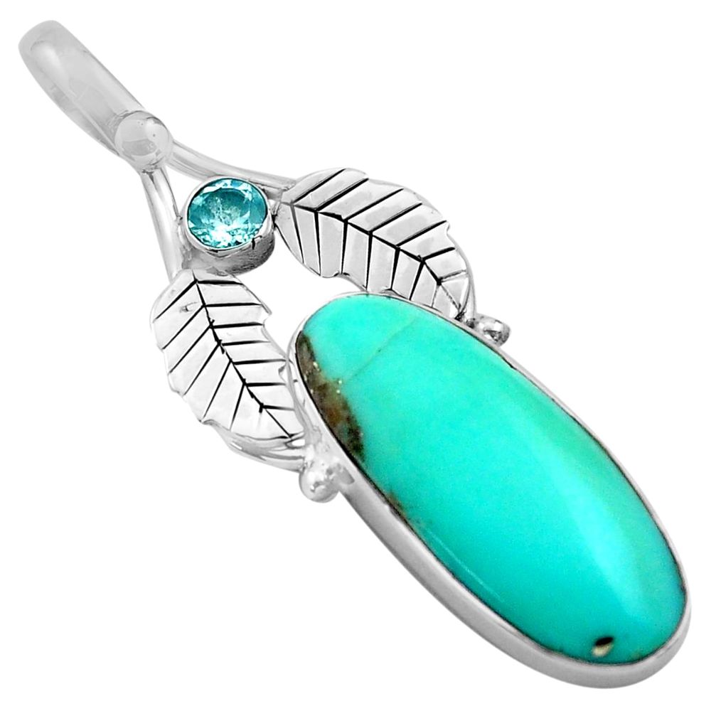 925 silver 13.70cts natural green campitos turquoise deltoid leaf pendant p84712