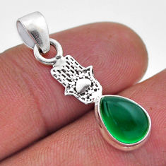 925 silver 2.55cts natural green chalcedony hand of god hamsa pendant n46219