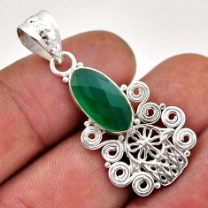 925 silver 4.03cts natural green chalcedony hand of god hamsa pendant n46237