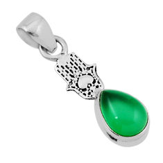 925 silver 2.60cts natural green chalcedony hand of god hamsa pendant y45060
