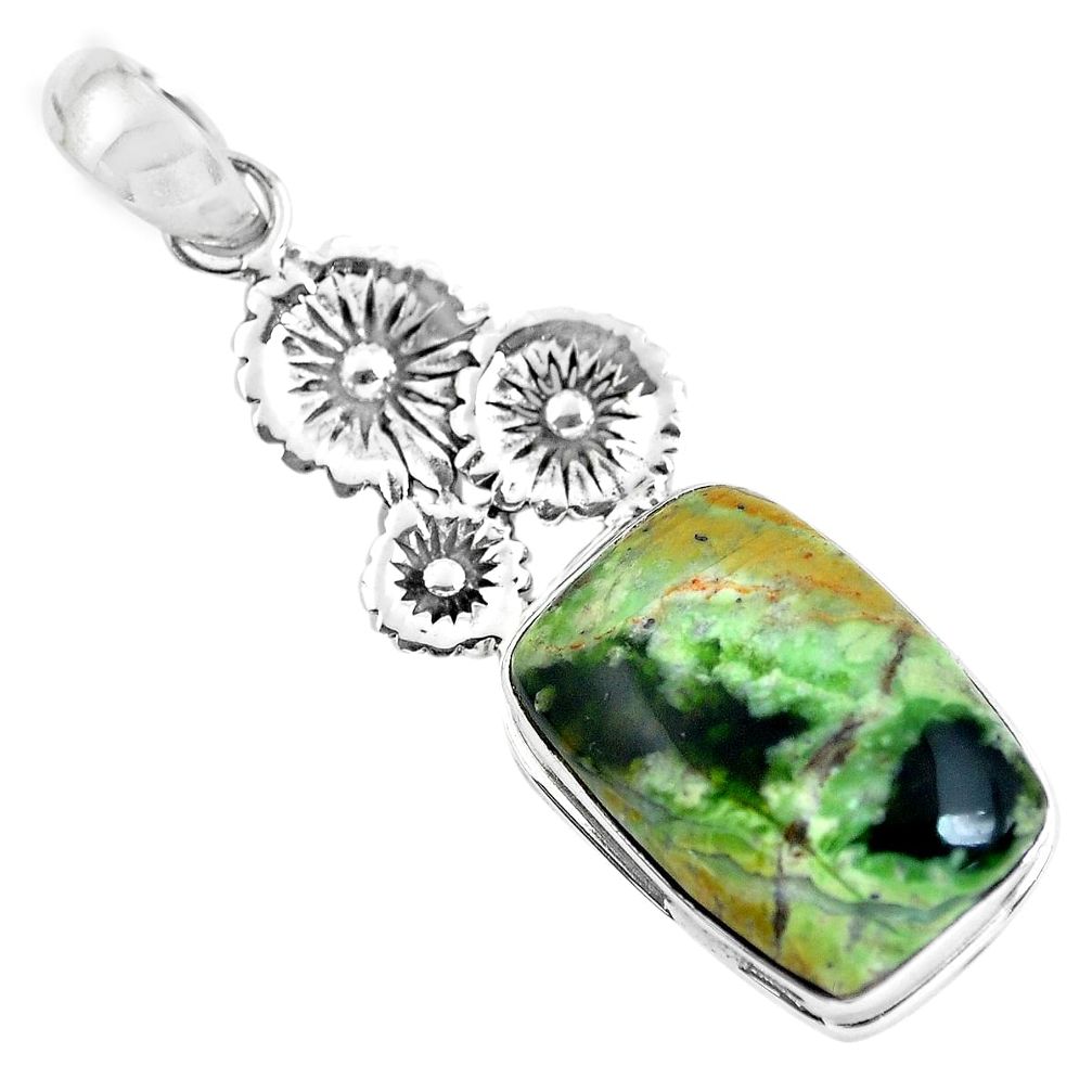 925 silver 16.92cts natural green chrome chalcedony flower pendant p55297