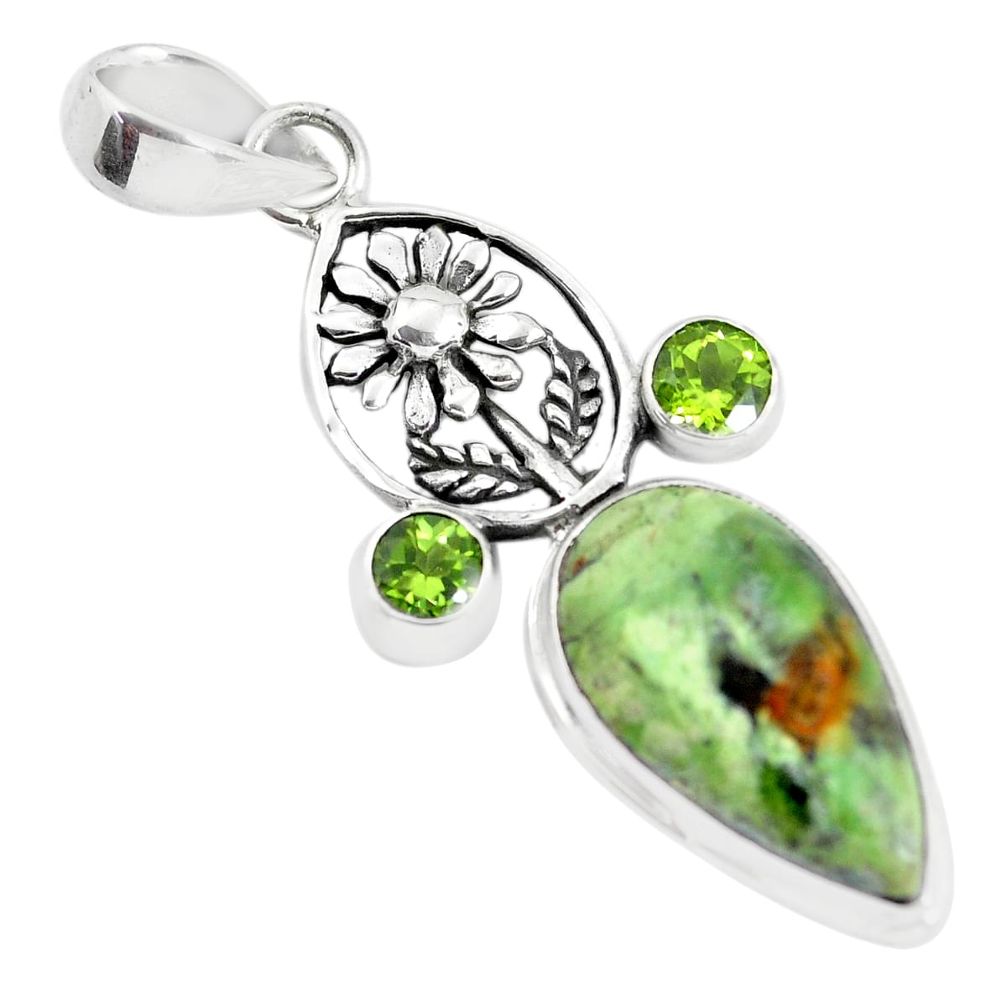 925 silver 12.83cts natural green chrome chalcedony flower pendant p55360