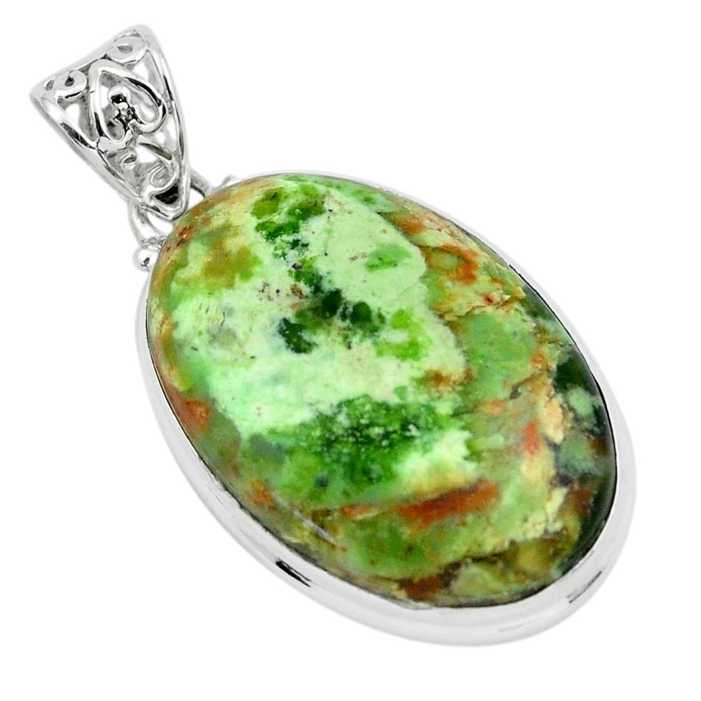 925 silver 24.38cts natural green chrome chalcedony oval shape pendant p66134
