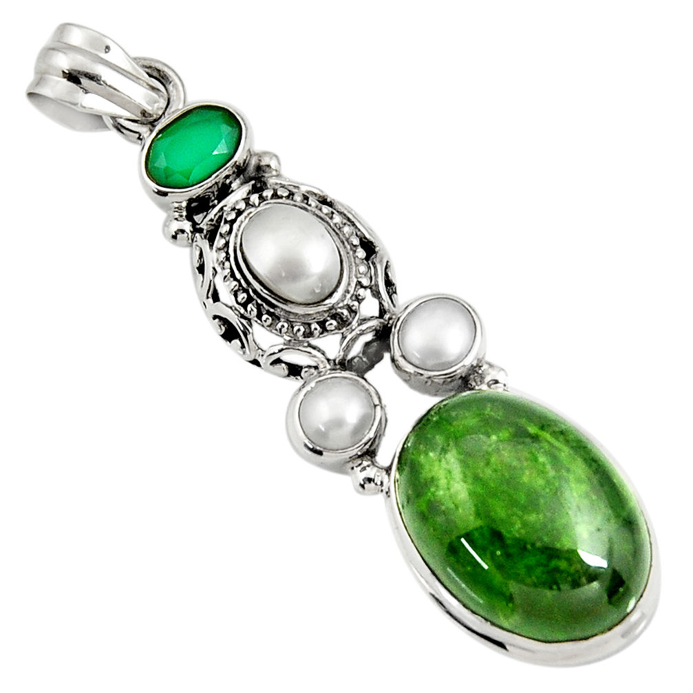 925 silver 18.98cts natural green chrome diopside chalcedony pendant d42656