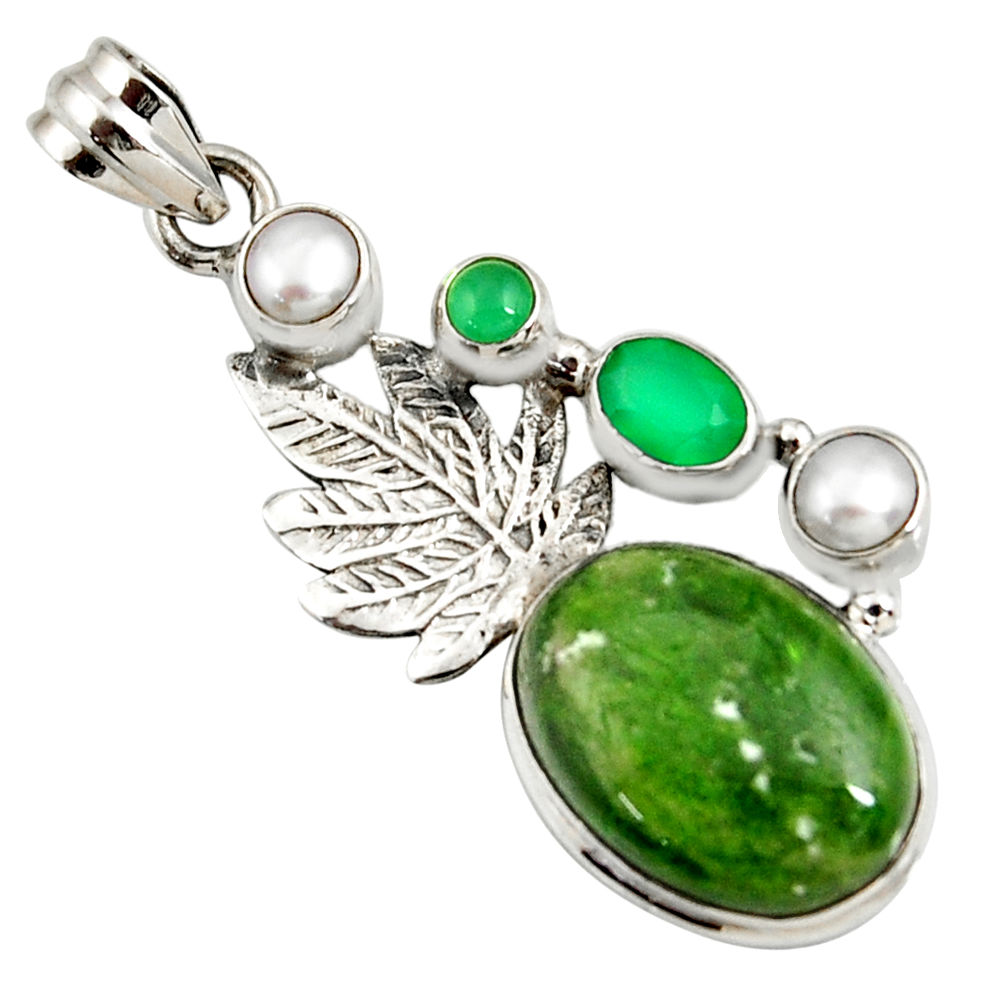 925 silver 16.93cts natural green chrome diopside deltoid leaf pendant d42560