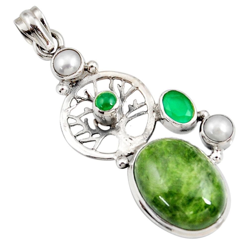 925 silver 18.22cts natural green chrome diopside tree of life pendant d42554