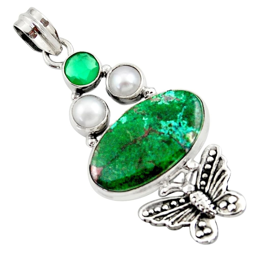 cts natural green chrysocolla pearl butterfly pendant d45269